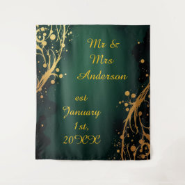 Tapete De Parede Elegant Green and Gold Wedding Photo Backdrop