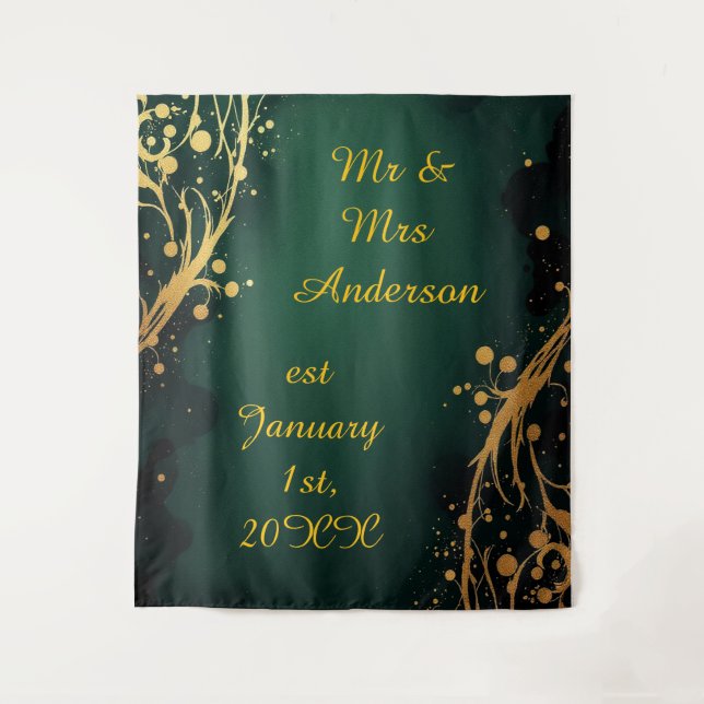 Tapete De Parede Elegant Green and Gold Wedding Photo Backdrop (Frente)