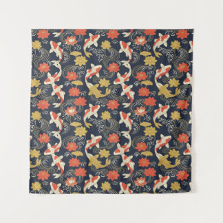 Tapete De Parede Elegant Koi Fish and Lotus Pattern