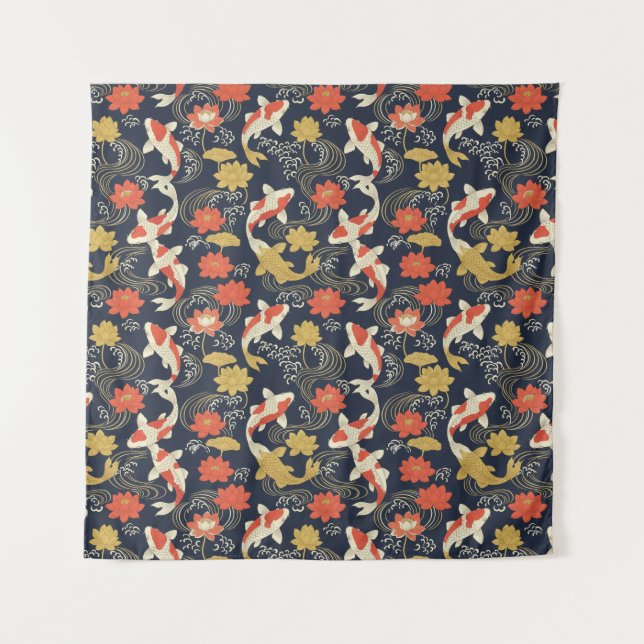 Tapete De Parede Elegant Koi Fish and Lotus Pattern (Frente)