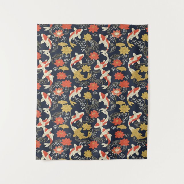 Tapete De Parede Elegant Koi Fish and Lotus Pattern (Frente)