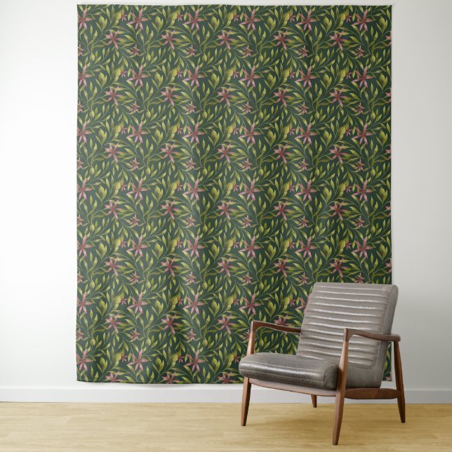 Tapete De Parede Elegant Pink Flower Pattern on Dark Background (In Situ)