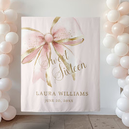 Tapete De Parede Elegant Pink & Gold Coquette Sweet 16th Backdrop