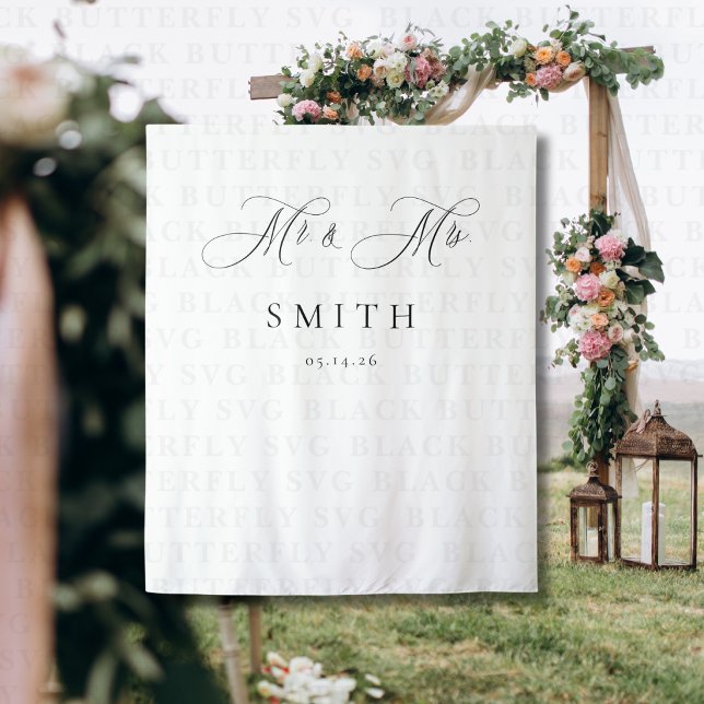 Tapete De Parede Elegant Script Minimalist Wedding Photo Backdrop  (Mr. & Mrs. Wedding Photo Backdrop Banner )