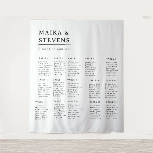 Tapete De Parede Elegant Script Wedding Table Seating Chart Foam (Frente)