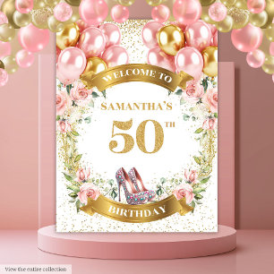 Tapete De Parede Elegante 50º Aniversário Boho Flowers Glitter Part