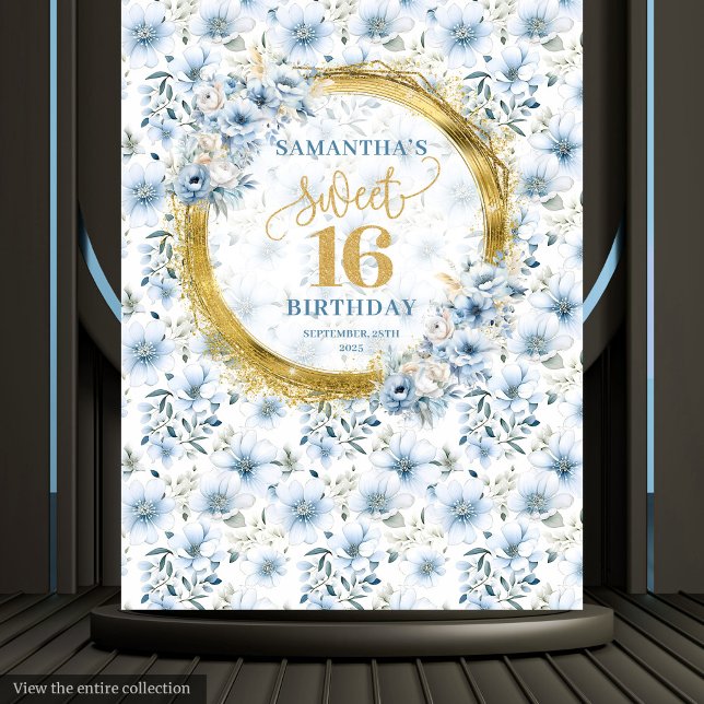 Tapete De Parede Elegante Boho Azul Claro Doce Dezesseis Dourados L (Elegant Boho Light Blue Sweet Sixteen Gold Glitter Tapestry)