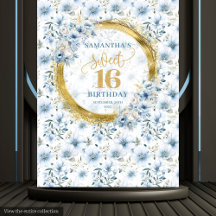 Elegante Boho Azul Claro Sweet Sixteen Brilho Dour