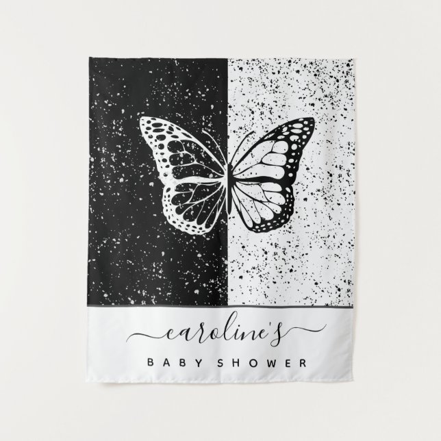 Tapete De Parede Elegante Borboleta Preta e Branca Baby Shower Pont (Frente)