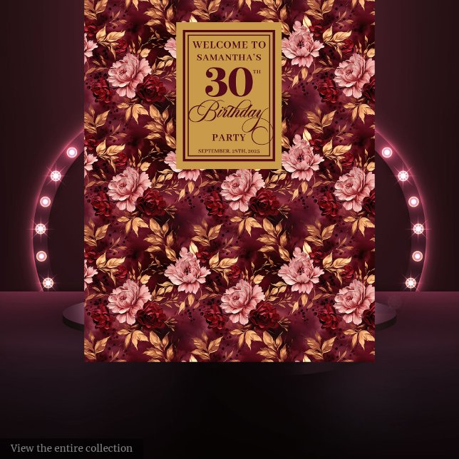 Tapete De Parede Elegante Burgundy Blush Dourado Boho aniversário d (Elegant Burgundy Blush Gold Boho 30th Birthday Tapestry)