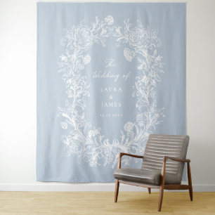 Tapete De Parede Elegante Crista Floral Azul Monograma de Boas-Vind