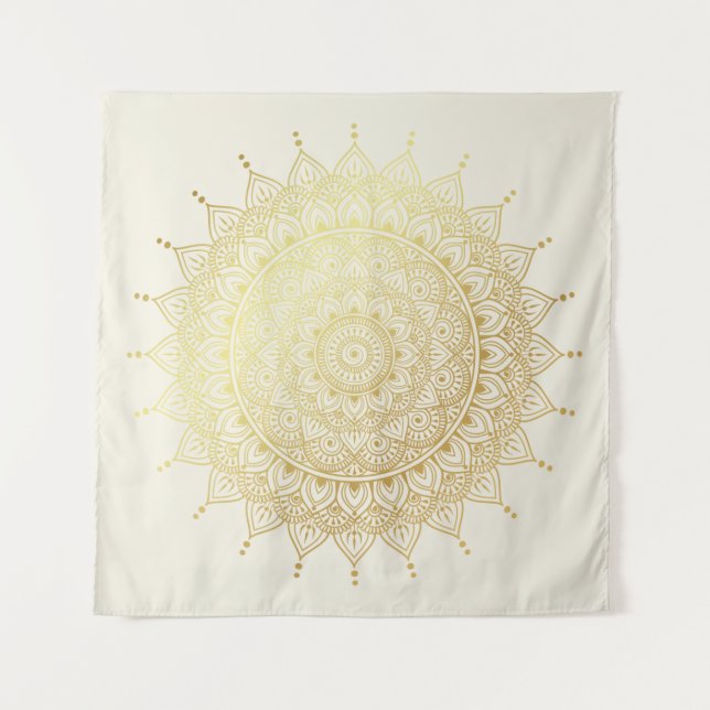 Tapete De Parede Elegante Dourado em Cream Floral Henna Mandala (Frente)