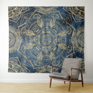 Tapete De Parede Elegante Dourado Mandala Blue Whimsy Design