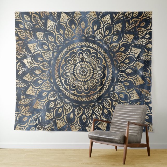 Tapete De Parede Elegante Dourado Mandala Floral (In Situ (Horizontal))