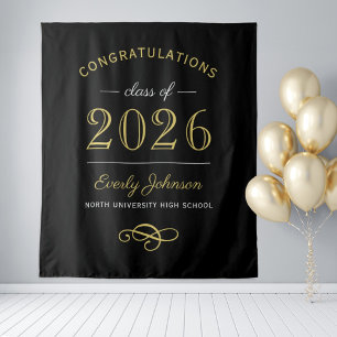 Tapete De Parede Elegante Dourado Preto Fundo da Turma de 2026