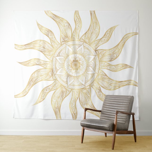 Tapete De Parede Elegante Dourado Sun Mandala Design (In Situ (Horizontal))