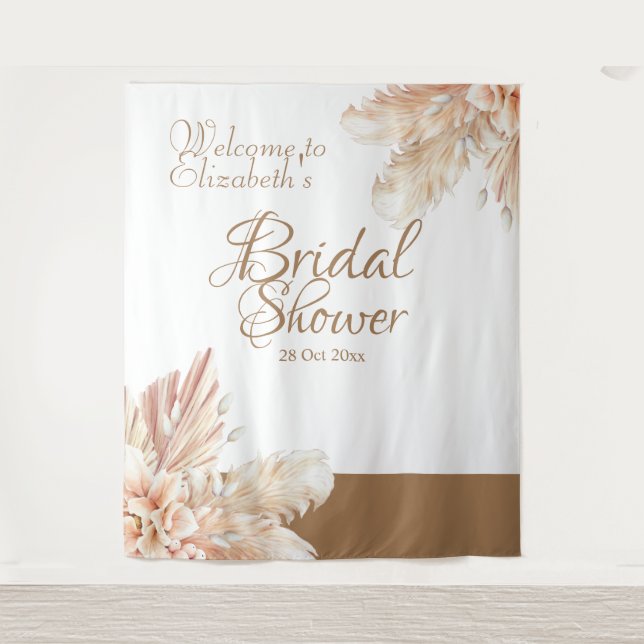 Tapete De Parede Elegante e moderno capim-dos-pampas branco marrom (Frente)