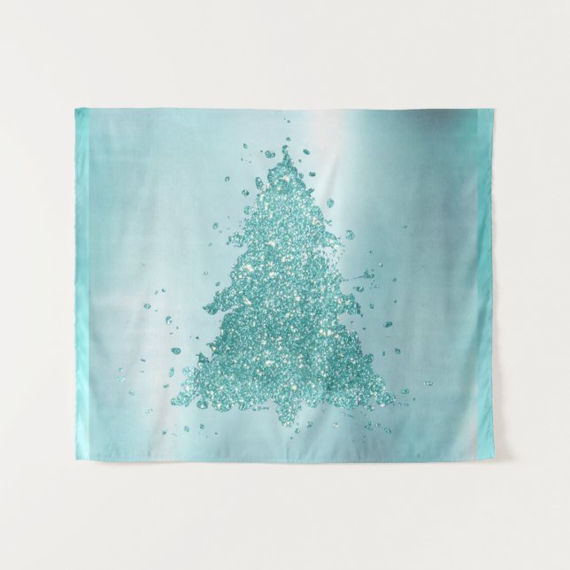 Tapete De Parede Elegante Feliz Natal | Luxe Aqua Mint Splatter (Frente (Horizontal))