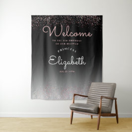 Tapete De Parede Elegante Feminino Gradiente Preto Rosa Pastel Scri