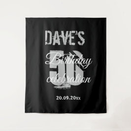 Tapete De Parede Elegante Festa de aniversário 50ª Preta