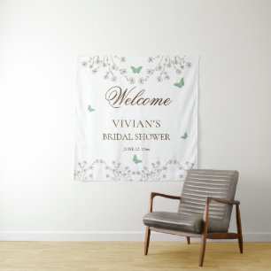 Tapete De Parede Elegante floral e Borboleta Boas-vindas Chá de Noi