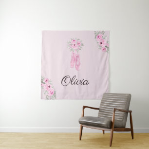 Tapete De Parede Elegante Floral Rosa Bailarina Nome Personalizado