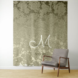 Tapete De Parede Elegante Floral Verde-Salvia Marfim Fundo de Monog