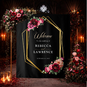 Tapete De Parede Elegante floral vermelho preto sombrio Casamento r