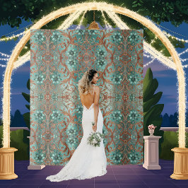 Tapete De Parede Elegante Formal Floral de Cobre e Turquesa