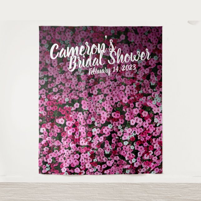Tapete De Parede Elegante Fundo de Chuva de Noiva com Flores Rosa e (Frente)
