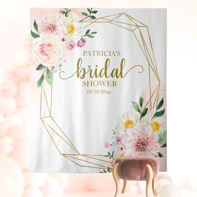 Tapete De Parede Elegante Fundo para Chá de Noiva com Flores Rosada (Criador carregado)