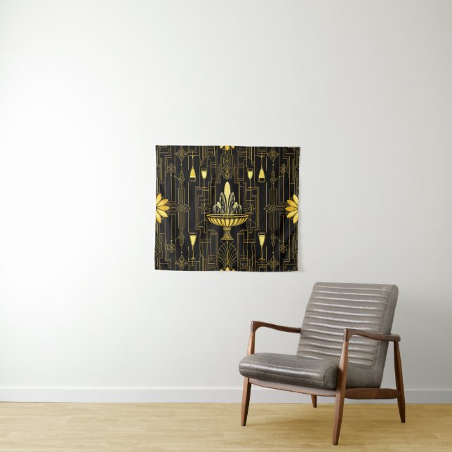Tapete De Parede Elegante gatsby preto dourado (In Situ (Horizontal))