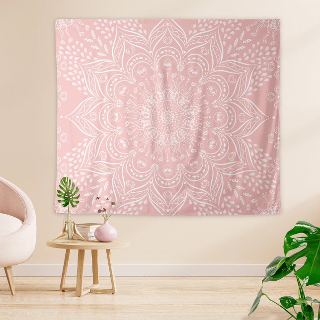 Tapete De Parede Elegante Girly Boho Rosa claro Mandala (Boho Light Pink Tapestry Elegant Mandala)