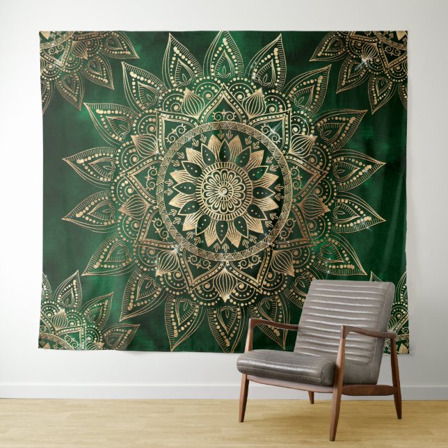 Tapete De Parede Elegante Green Dourado Mandala (In Situ (Horizontal))