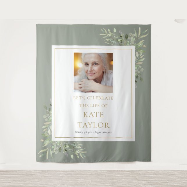 Tapete De Parede Elegante Greenery Foto Funeral Memorial (Frente)
