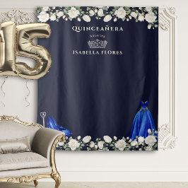 Tapete De Parede Elegante Quinceanera Floral Princess Dark Blue