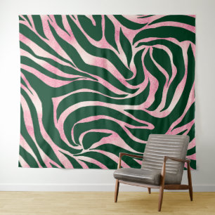Tapete De Parede Elegante Rosa Verde Dourada Zebra