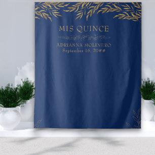 Tapete De Parede Elegante Royal Blue e Dourada Leaf Mis Quince