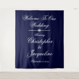 Tapete De Parede Elegante Script Branco Festa de Casamento Azul Mar