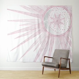 Tapete De Parede Elegante Sun Moon Doodle Mandala White Design