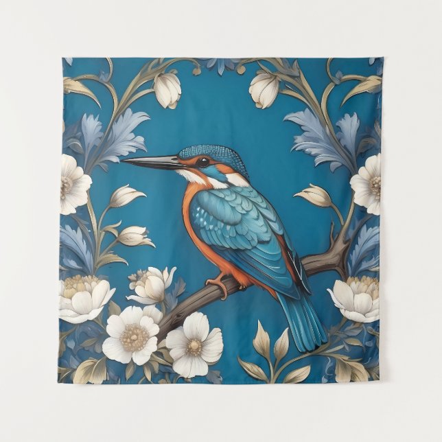 Tapete De Parede Elegante Turquoise Kingfisher Floral (Frente)