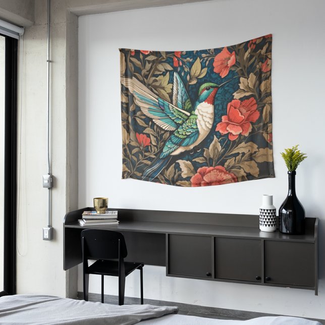 Tapete De Parede Elegante voador Hummingbird William Morris Inspira (Criador carregado)