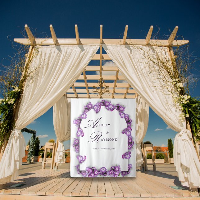 Tapete De Parede Elegantes Flores Modernas em Arco Lilás Branco (Criador carregado)