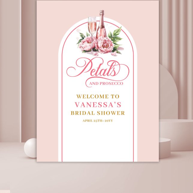 Tapete De Parede Elegantes pétalas e banner de chá de bebê com pros (Elegant petals and prosecco bridal shower banner)