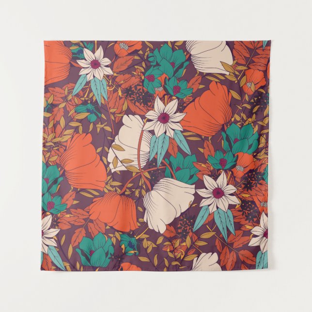 Tapete De Parede Elementos Florais: Desenho Manual Sem Costuras. (Frente)