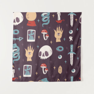 Tapete De Parede Elementos mágicos: crânio, tarot sem soldadura