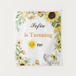 Tapete De Parede Elephant and Sunflower Animal First Birthday