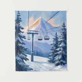 Tapete De Parede Elevador de Esqui | Montanha Inverno Aquarela Esqu