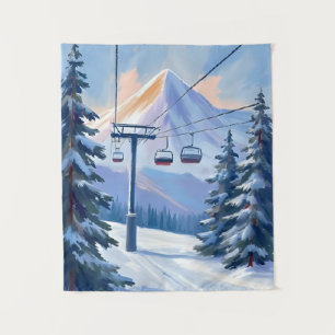 Tapete De Parede Elevador de Esqui Montanha Inverno Aquarela Esqu