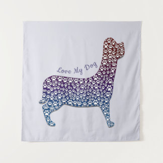 Tapete De Parede Embossed Indigo Gradient Paw Print Dog Outline